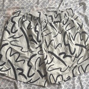 Abstract Print Gray Shorts and matching button up shirt